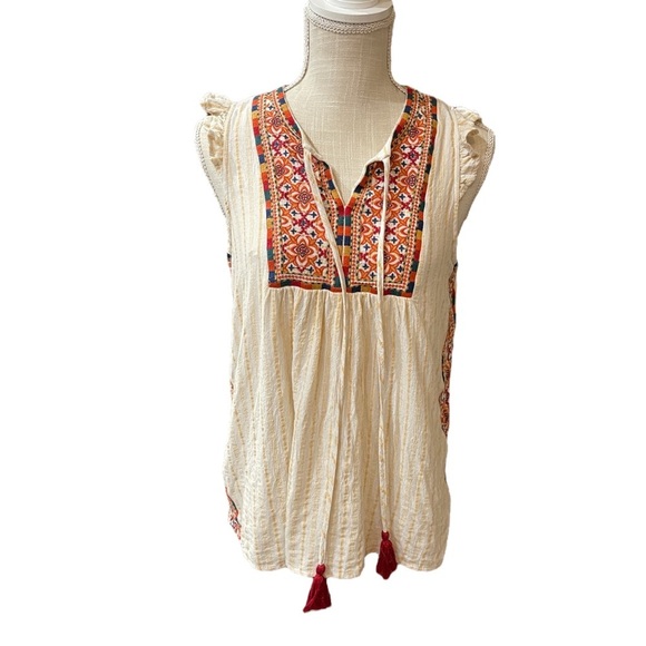 Savanna Jane Cotton Linen Embroidered Boho Colorful Blouse Sleeveless Size S - Picture 1 of 12